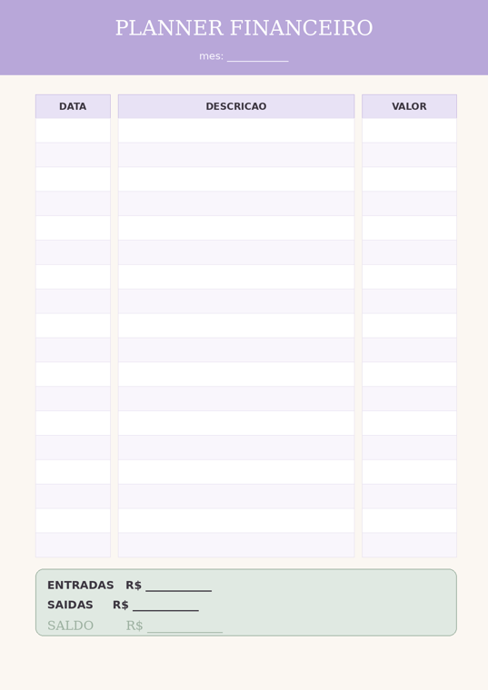 Planner Financeiro Pastel